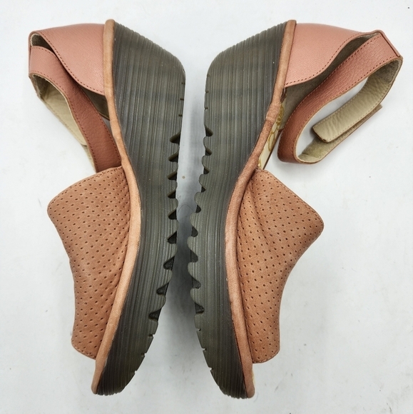 FLY London Perforated Leather Wedge Sandals In Pink and Grey Style Yake Size 10 - Picture 6 of 15